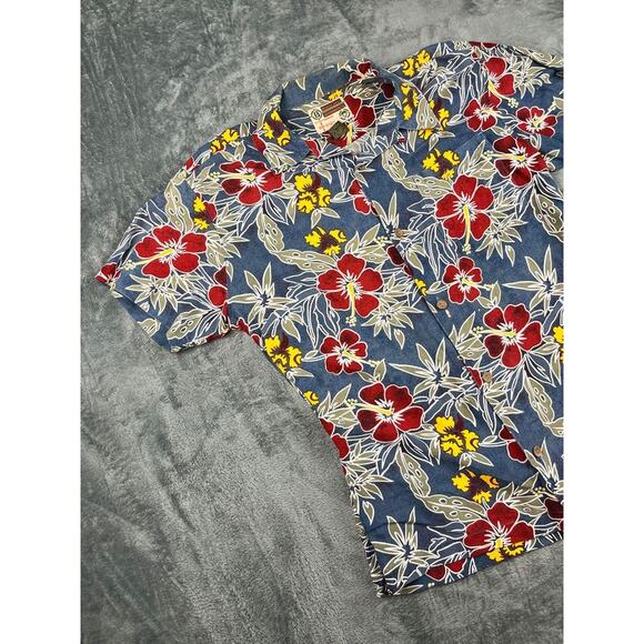 Bugle Boy Authentics Men’s Large Blue Red Floral Short Sleeve Shirt Excellent - Picture 3 of 9